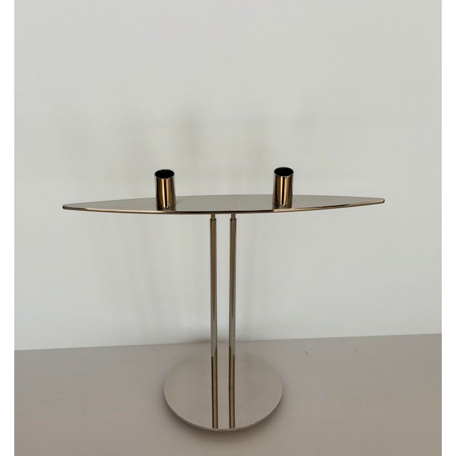 1980s Peter Maly for Wilkens Stainless Steel Two-Light Candelabrum For Sale - Image 9 of 10