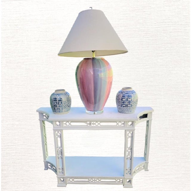 Hollywood Regency Vintage Balloon Murano Style Pastel Pink Blue Glass Striped Regency Table Lamp For Sale - Image 3 of 7