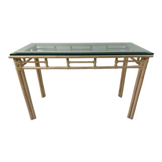 1980s McGuire Bamboo Rattan Console Table For Sale