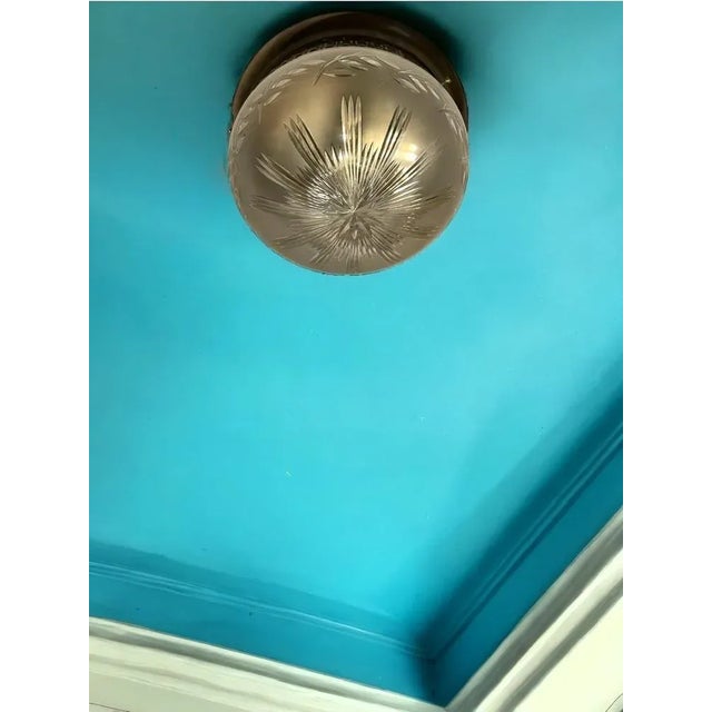 Metal Vintage Bronze Ceiling Lamp with Cut Crystal Shade, 1960s For Sale - Image 7 of 11