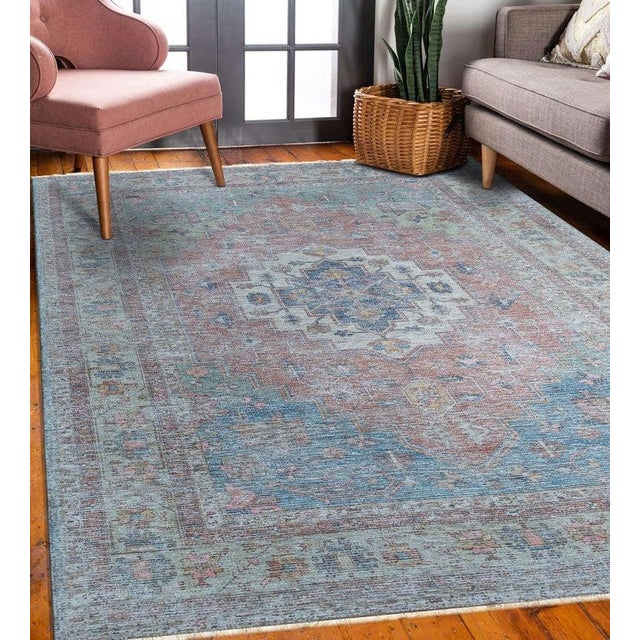 4x6 Coral Handwoven Wool Faded Medallion Classic Traditional Modern Carpet Rug For Sale In New York - Image 6 of 8