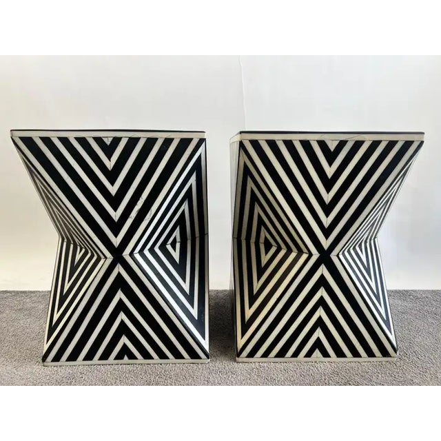 Handmade Art Deco Style Black & White Resin Sculptural Side Tables / Stools – Pair Make a bold design statement with this...