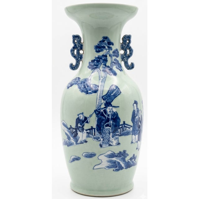 Qing Dynasty Blue on Celadon Vase For Sale - Image 4 of 6