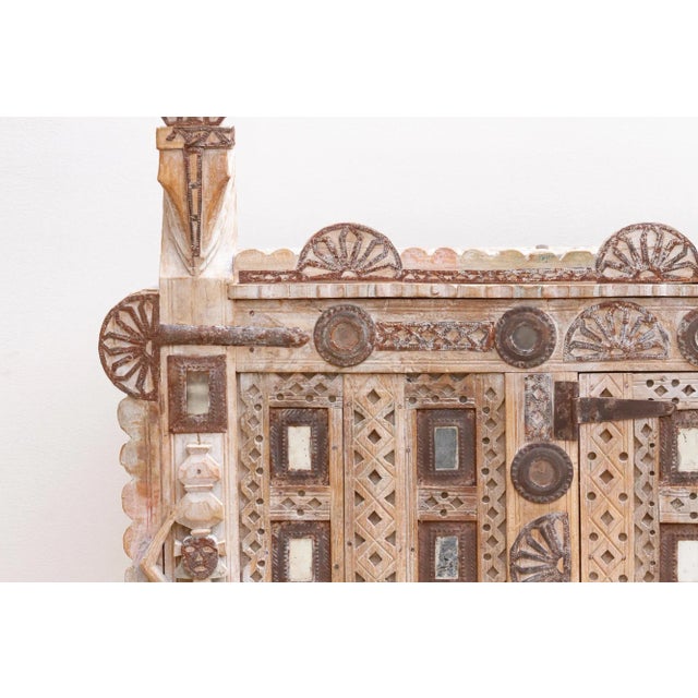 1950s Ornate Indian Damachiya Cabinet W/Mirror Work For Sale - Image 4 of 12