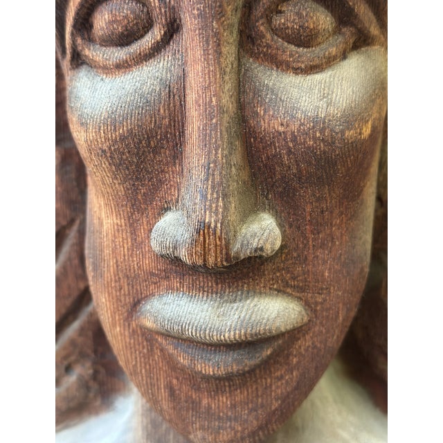 Vintage Expressive Hand-Carved Bust, Circa 1970s For Sale - Image 9 of 16