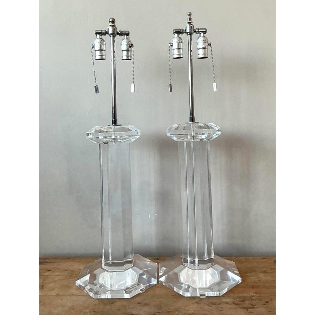 Vintage Regency Lucite Column Lamps - A Pair For Sale - Image 9 of 10