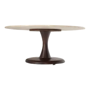 Mid-Century Modern Turned Solid Walnut Base Marble Top Round Coffee Table