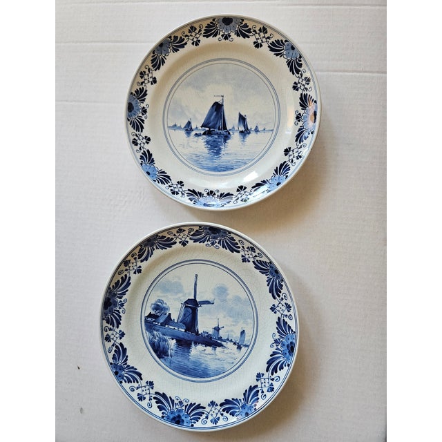 Two Classic Delft Plates of Windmills and Sailing Ships Circa 1905 and 1906 For Sale - Image 9 of 9