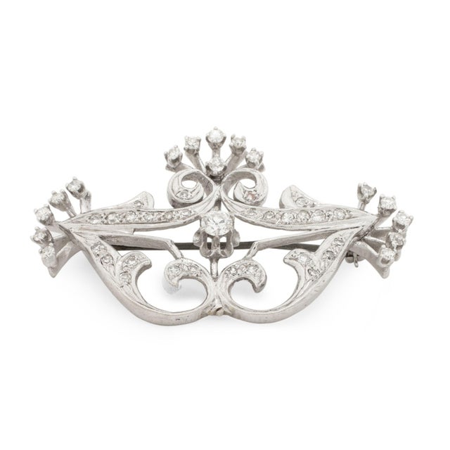 Early 20th Century 14k White Gold Diamond Lace & Spray Pin Pendant For Sale - Image 5 of 6