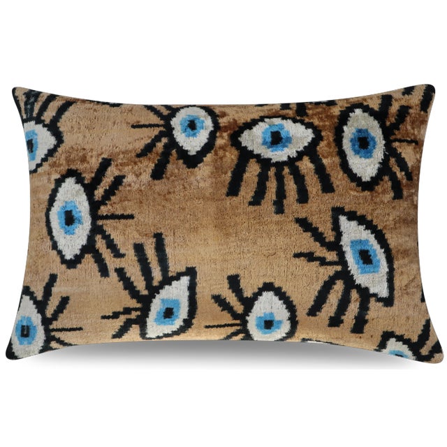 Mid-Century Modern Contemporary Handmade Velvet Evil Eye Good Luck Throw Pillow & Down Feather Insert For Sale - Image 3 of 10