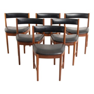 Teak Dining Chairs with Original Black Vinyl Upholstery from McIntosh, 1960, Set of 6 For Sale
