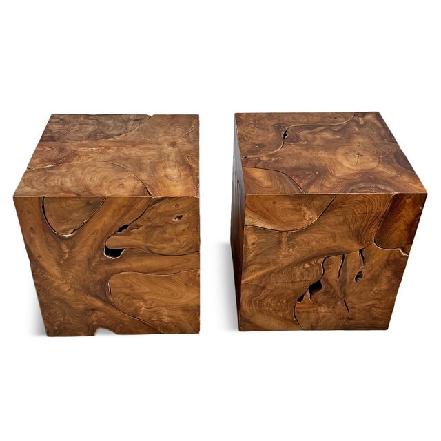 Wood Organic Modern Natural Teak Root Block Side Table For Sale - Image 7 of 9