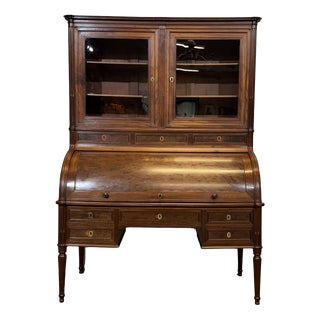 Louis XVI Roll-Top Desk in Mahogany and Walnut with Cloverleaf Locks For Sale