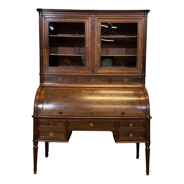 Louis XVI Roll-Top Desk in Mahogany and Walnut with Cloverleaf Locks For Sale
