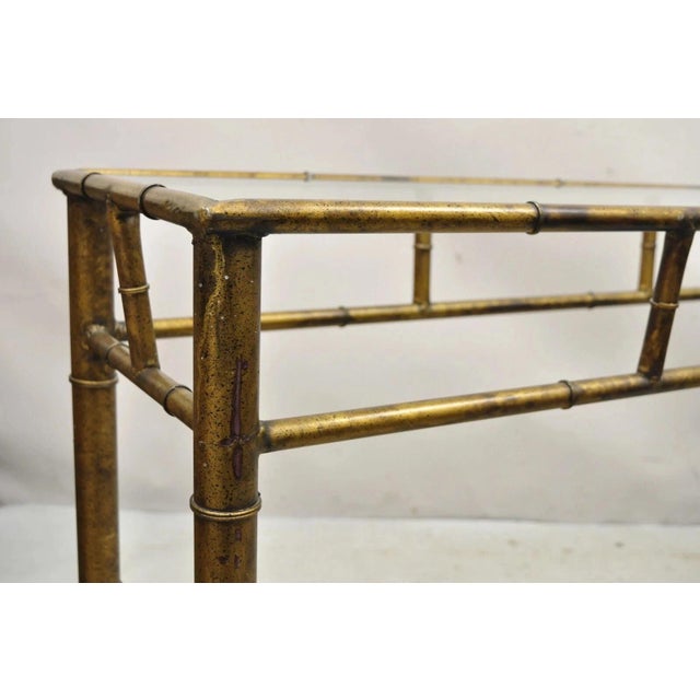 Mid 20th Century Vintage Italian Hollywood Regency Faux Bamboo Gold Gilt 72" Console Hall Table For Sale - Image 5 of 11