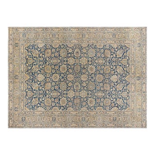 Antique Persian Tabriz Royal Blue and Caramel Wool Rug For Sale