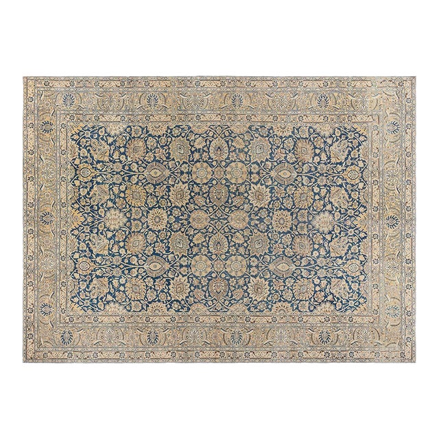 Antique Persian Tabriz Royal Blue and Caramel Wool Rug For Sale