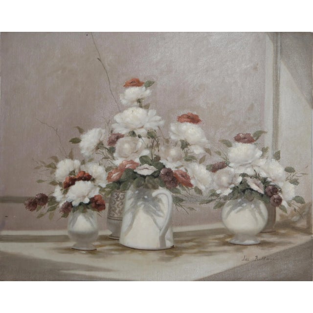 Vase of Flowers 6, Les Bullene Oil on Canvas, Signed Lower Right For Sale - Image 4 of 4