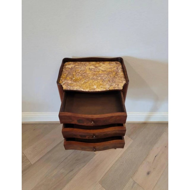 19th Century French Louis XV Style Marquetry Inlaid Marble Top Nightstand For Sale In Dallas - Image 6 of 13