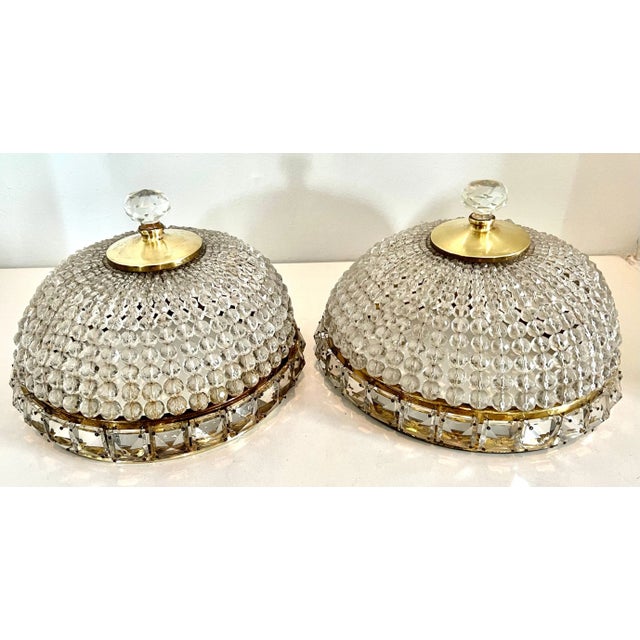 White French Flushmount Beaded Crystal Chandeliers - A Pair For Sale - Image 8 of 14