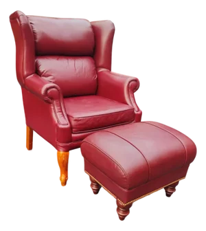 Classic Leather Wingback Chair and Ottoman Set