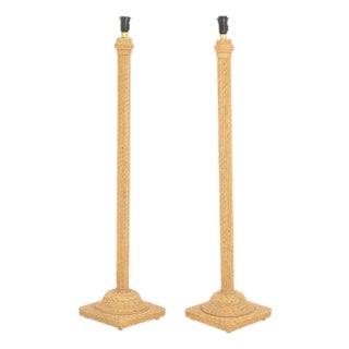 Pair of Modern Sea Grass Wrapped Floor Lamps For Sale