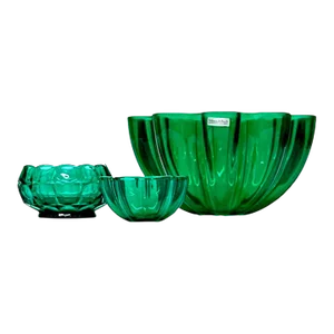 Emerald Green Fluted Glass Bowl Curation, Ft. Villeroy & Boch - Group of 3