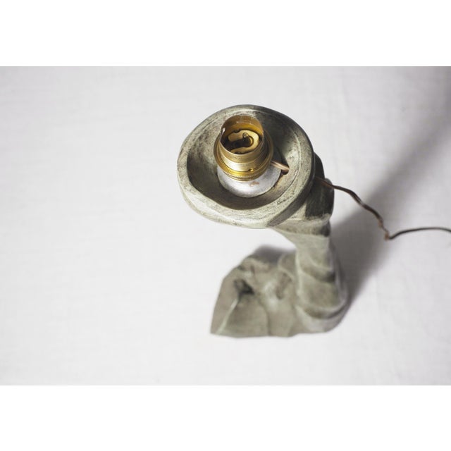 Vintage Modern Brutalist Carved Wooden Table Lamp with Opal Globe, 1930s For Sale - Image 9 of 11