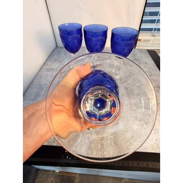 1980s Vintage Cristal d'Arques "Antique Sapphire Blue" Water Goblets - Set of 4 For Sale - Image 5 of 6