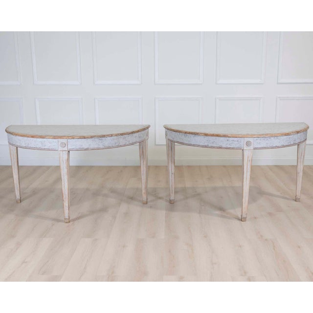 Wood Pair of Swedish 19th Century Gustavian Style Demi-Lune Tables For Sale - Image 7 of 9
