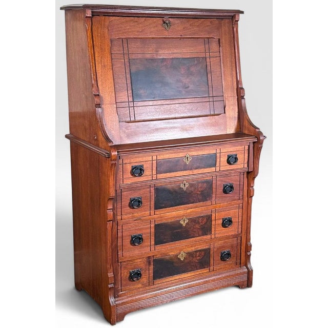 Antique Victorian Drop Front Secretary Desk Bureau Eastlake Attributed With Key This magnificent late nineteenth-century...