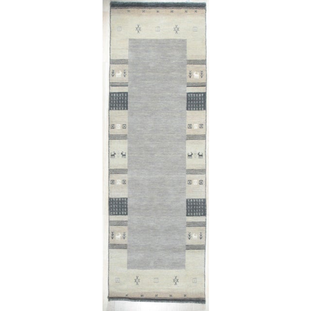 Tribal 5x8 Handloomed Gray Gabbeh Tribal Geometric Modern Hand Loomed Wool Carpet Rug For Sale - Image 3 of 6