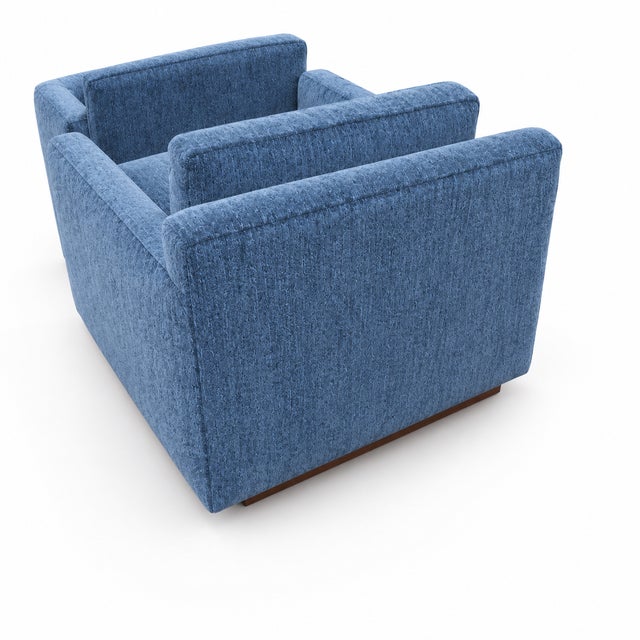 Mid-Century Modern Lounge Chairs Walnut Base Chenille Fabric - Set of 2 For Sale - Image 4 of 5