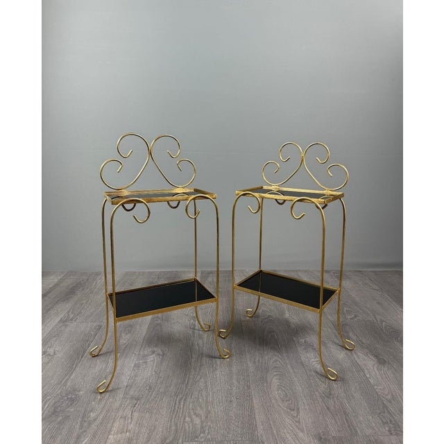 Vintage Side Tables in Gilt Metal with Glazed Ceramic Tops, 1960s, Set of 2 For Sale - Image 12 of 12