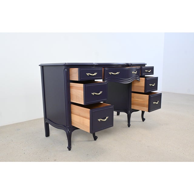 Drexel French Louis XV Dark Plum Desk With Cabriole Legs | Newly Refinished For Sale - Image 9 of 15