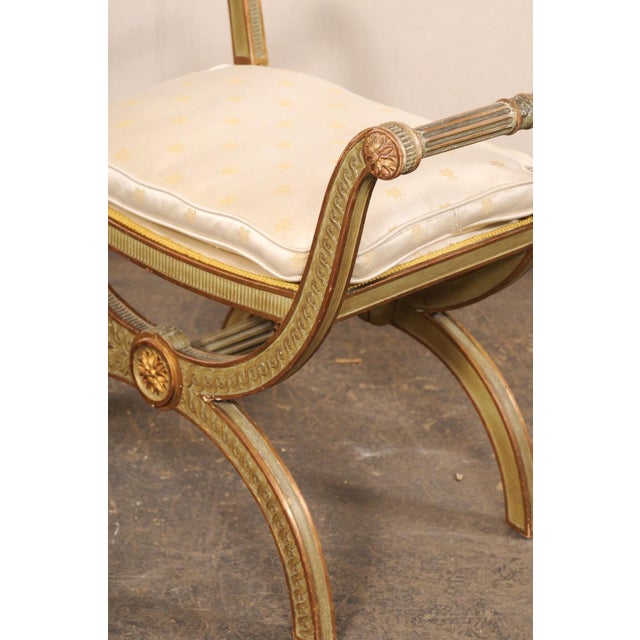 Wood Mid 20th Century Italian Carved-Wood Curule Stool W/Cushion For Sale - Image 7 of 13