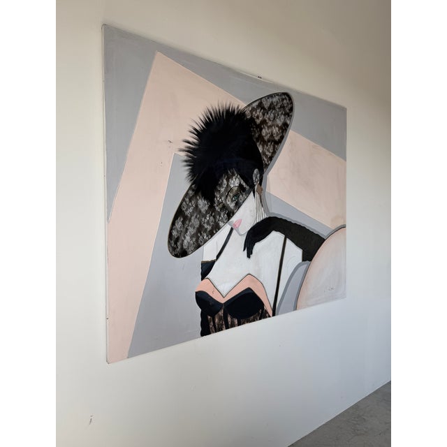 Art Deco Large 1980s Postmodern Art Deco Style Woman Portrait Acrylic on Canvas Painting – Signed For Sale - Image 3 of 16