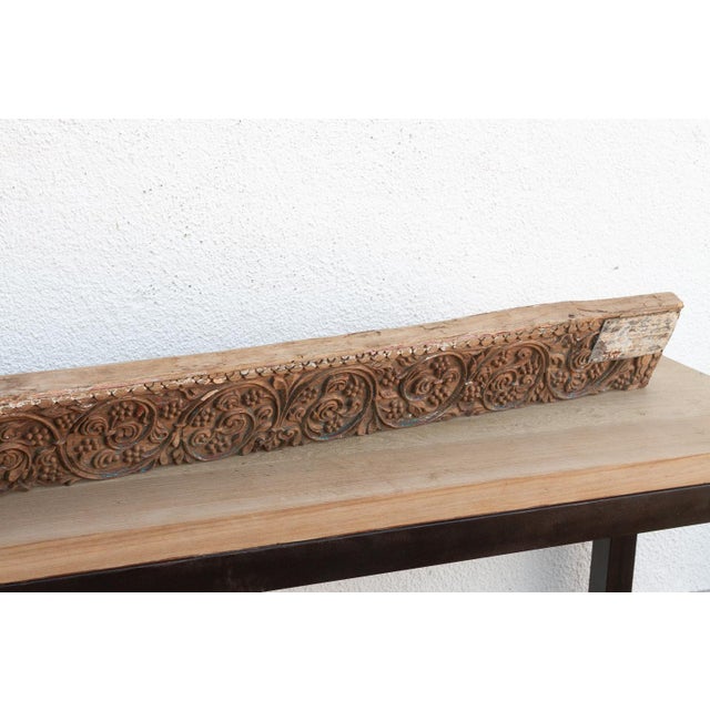 Indian Antique Wabi Sabi Carved Lintel W/Metal Plate For Sale - Image 3 of 8