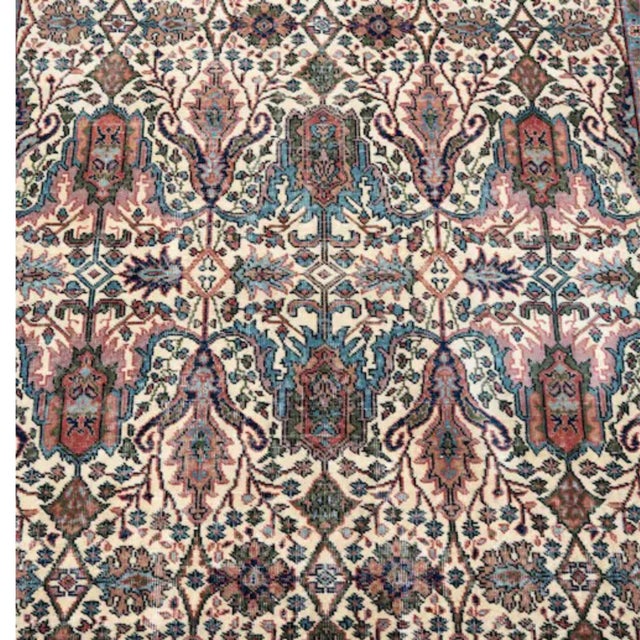 Vintage Turkish Isparta Rug 6'6" X 10'2" Hand-Knotted Wool, Ivory Teal Rust All-Over Palmette & Cypress Tree Design For Sale - Image 6 of 6