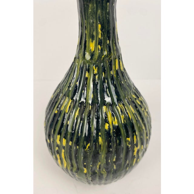 Glass 1960s Italian Mid-Century Handcrafted Green and Yellow Glass Vase For Sale - Image 7 of 8