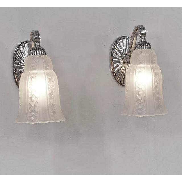 1920s French Art Deco Wall Sconces by Hettier Et Vincent & Baccarat 1920s France - A Pair For Sale - Image 5 of 10