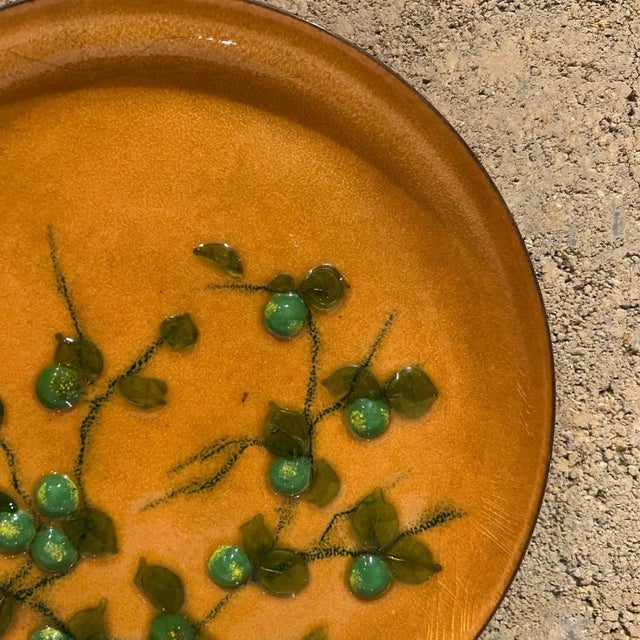 1960s 1960s Modernist Green Pear on Gold Copper Enamel Plate For Sale - Image 5 of 11