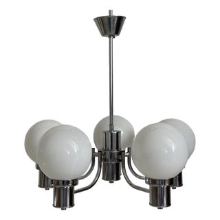 Vintage Chrome and White Glass Pendant Light, 1970s For Sale