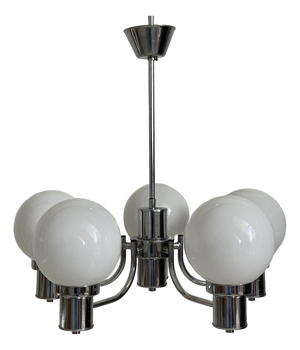 Vintage Chrome and White Glass Pendant Light, 1970s