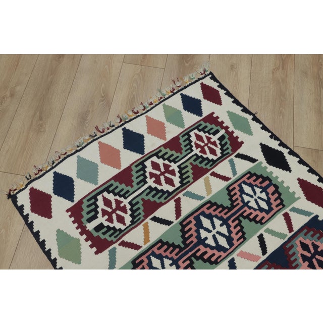 1960s 1960s Scandinavian Style Geometric Design Handmade Oushak Kilim Rug For Sale - Image 5 of 12