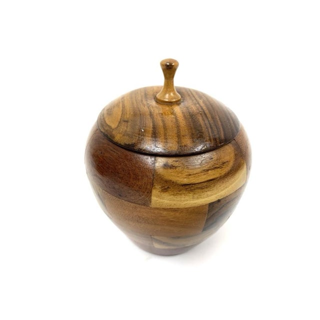Wood Set of 2, 1960s Hand Crafted Mixed Wood Apple and Pear Lidded Jars For Sale - Image 7 of 12