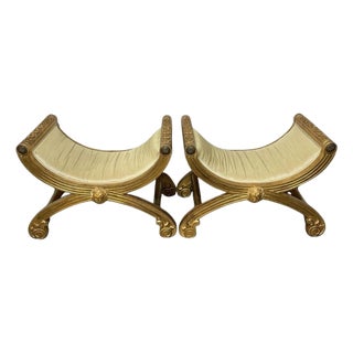 Henredon Custom Giltwood Lion-Mask Curule Benches - Pair For Sale