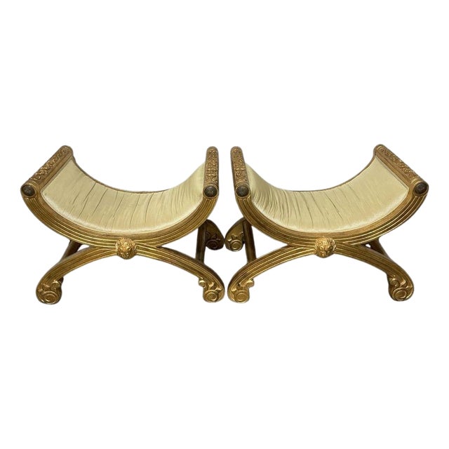 Henredon Custom Giltwood Lion-Mask Curule Benches - Pair For Sale