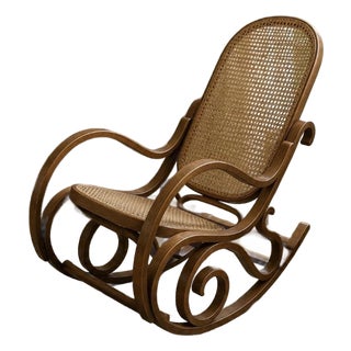Vintage Bentwood Cane Rocking Chair – Thonet Style For Sale