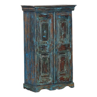 Antique Indian Small Painted Teakwood Armoire For Sale
